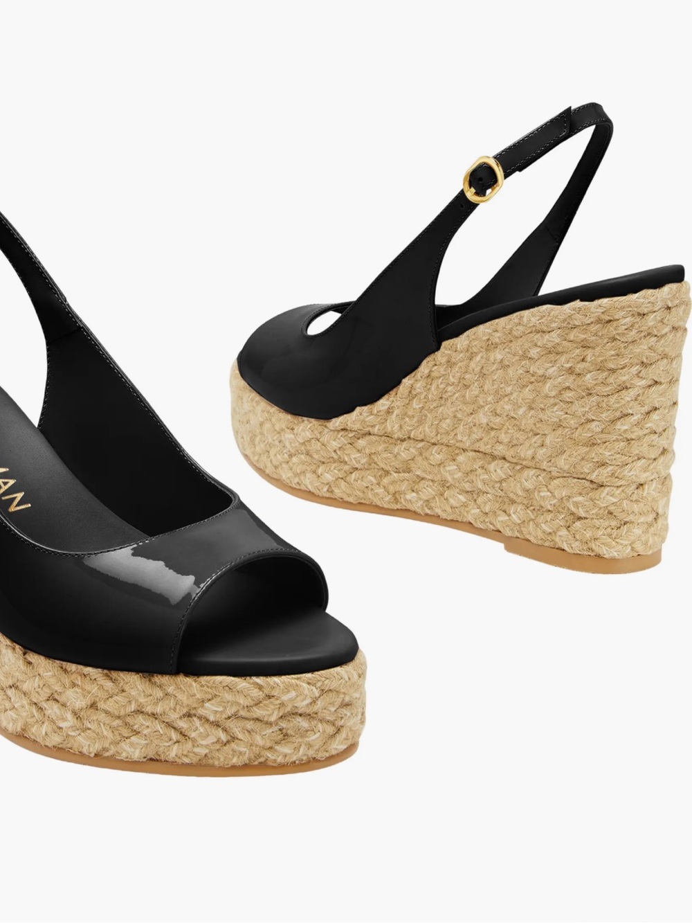 Stuart Weitzman Black Island Espadrille Wedge Slingback Sandals